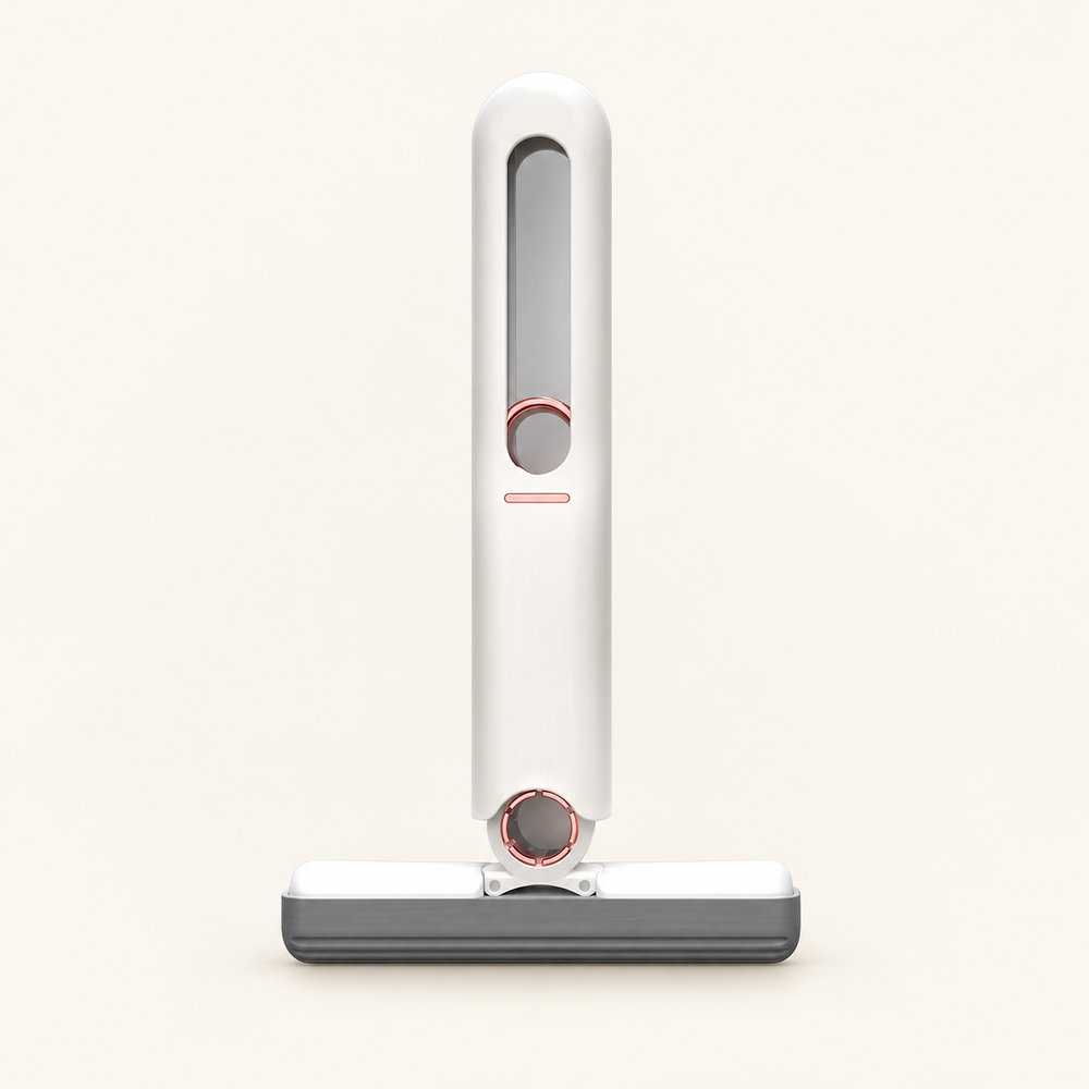 Studio illustration based on supplier photo: white mini squeeze mop with one sponge head